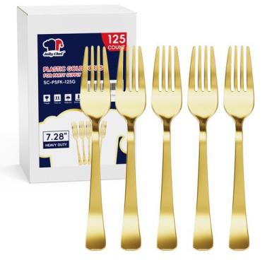 Imagem de Garfos descartáveis JOLLY CHEF Gold Plastic 125 unidades 18 cm