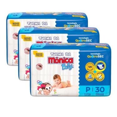 Imagem de Kit 3 Fralda Turma da Mônica Baby Mega Tamanho P 30 Unidades Descartáv