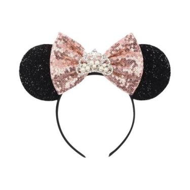 Imagem de Tiara De Orelhas De Rato Com Lantejoulas E Laço Para Meninas Com Pérol