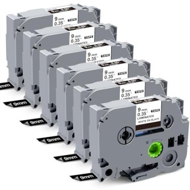 Imagem de Raemall Fita de substituição de etiqueta compatível para Brother TZe-325 TZe TZ Fita branca em preto 9 mm 0,35 polegadas laminada Ptouch Label Tape TZe325 para Brother P Touch PTD210 PTH110 PTD600 Rotulador de etiquetas, pacote com 6