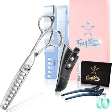 Imagem de Fengliren Tesoura profissional de alta qualidade para corte de cabelo para corte de cabelo, tesoura de dentes de barbeiro, tesoura texturizadora, extremamente afiada, liga de aço inoxidável de 15 cm