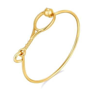 Imagem de FILMOON Pulseira fina banhada a ouro com bola de tênis para fãs de esportes joias minimalistas, Medium, Latão, Sem Pedra Preciosa