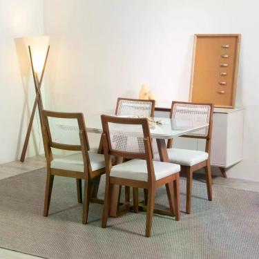 Imagem de Conjunto de Jantar Mesa com Vidro Bennett 4 Cadeiras Saga - Natural c/ Cru