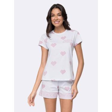 Imagem de Pijama Manga Curta Corações ao Sol - Veggi, Branco, XG, Feminino