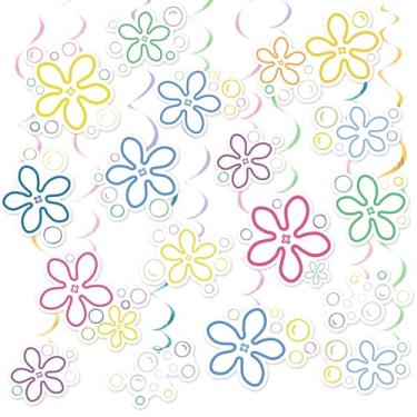 Imagem de 78 peças de biquíni flores espirais penduradas sob o mar aniversário flâmulas penduradas amarelo desenhos animados decorações de festa tema oceano redemoinhos para aniversário chá de bebê casamento