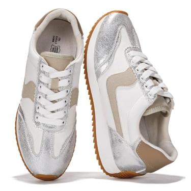 Imagem de Project Cloud Tênis feminino leve com cadarço com palmilhas de espuma viscoelástica – Sapatos femininos modernos – Tênis feminino antiderrapante e confortável (Madison), Prata, 35