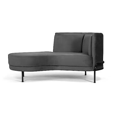 Imagem de Chaise Luminne veludo cinza pés metal preto