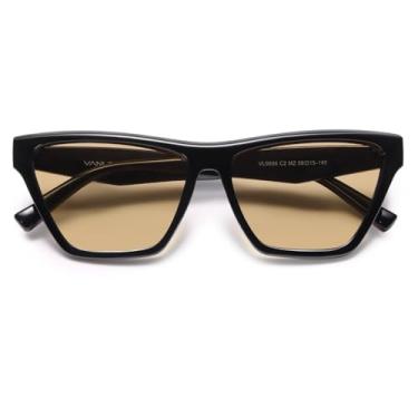 Imagem de VANLINKER Óculos de sol quadrados retrô polarizados para mulheres, óculos clássicos para dirigir ao ar livre, proteção UV400, VL9856, Armação preta C2/Lente marrom, M