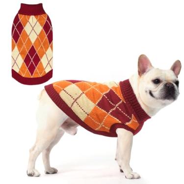 Imagem de KOOLTAIL Suéter de outono para cães, gola rolê, clima frio, para cães pequenos, médios e grandes, pulôver xadrez macio, roupas quentes de inverno, casaco para animais de estimação, suéter para meninas