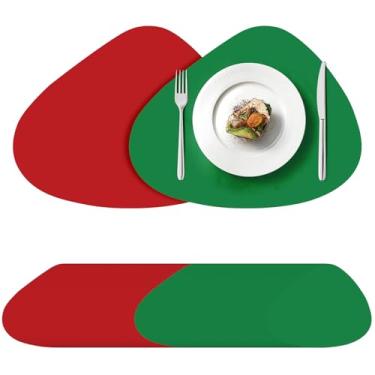 Imagem de ElasignShopo 120 peças de jogo americano descartável de Natal a granel 40 x 33 em forma de seixo, tapete de mesa de jantar decorativo vermelho e verde para decoração de mesa de casamento, chá de bebê