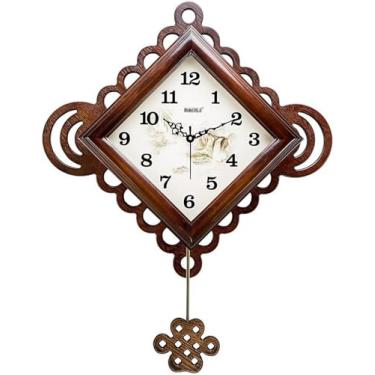 Imagem de Relógio de parede, arte silenciosa, relógio de parede chinês retrô de madeira maciça, relógio de parede para cozinha, escritório, família, sala de estar, quarto, nó chinês, relógio de parede grande