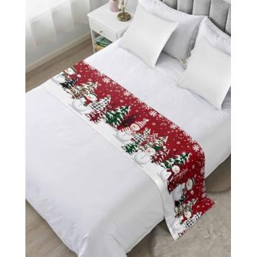 Imagem de DecorLovee Corredores de cama de boneco de neve de Natal vermelho para cama king size, mantas decorativas para os pés da cama, árvore de Natal, floco de neve, cama, corredor, sofá, lenço, protetor