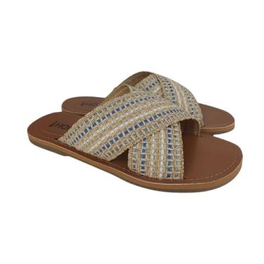 Imagem de Rasteirinha Feminina Roses Tiras Cruzadas Corda Palha Chinelo Natural (Azul, BR, Adulto, Numérico, 39)