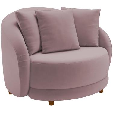 Imagem de Poltrona Decorativa Para Sala de Estar Base Fixa Pés Madeira Witta M03 Veludo Rosê - Lyam Decor