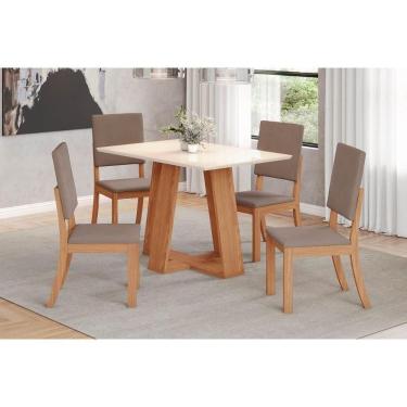 Imagem de Conjunto: Mesa De Cozinha Lins C- Tampo Madeirado 120x80cm E 4 Cadeiras Milla Nature-off White - Suede Marrom - Henn