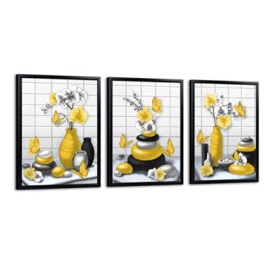Imagem de RnnJoile Arte de parede de banheiro amarelo pinturas zen em tela moderno quarto meditação quarto zen decoração de parede molduras pretas 30,5 x 40,6 cm cada