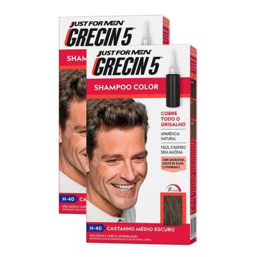 Imagem de Kit 2 Grecin 5 Shampoo Color Tonalizante Castanho Médio Escuro 60ml