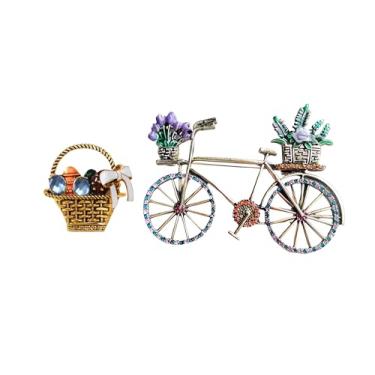 Imagem de Conjunto de broches femininos retrô de strass vintage estilo country conjunto de broche com bicicleta, chapéu, cesta, animal (filhote), guarda-chuva, câmera retrô, colorido, engraçado, acessórios de