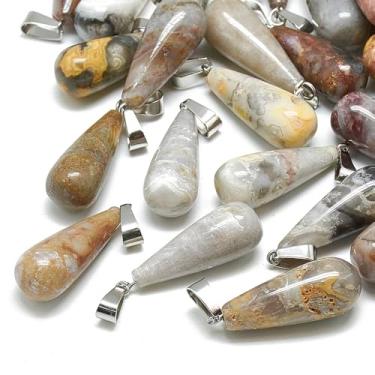 Imagem de 5 peças de pingentes de gota de ágata natural louca gota de água com pedras de chacra curativas com alças de encaixe de aço inoxidável para fabricação de colar de joias