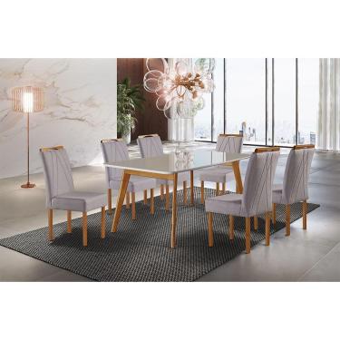 Imagem de Conjunto Sala De Jantar Mesa E Cadeiras Móveis Mundial Mel/off White/cinza