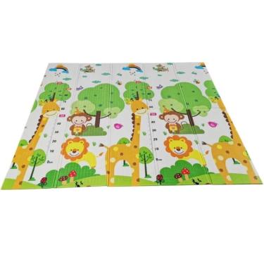 Imagem de Tapete Tatame Bebê Infantil Dupla Face Emborrachado Dobrável Impermeável Portátil 180x120cmx8mm - Girafa / Trem