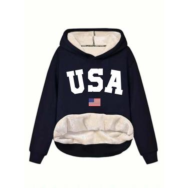 Imagem de Moletom Vintage Feminino com Capuz USA Casual Confortvel ElaShopp