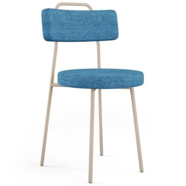 Imagem de Cadeira Decorativa Estofada Para Sala De Jantar Barcelona Arena L02 Linho Azul - Lyam