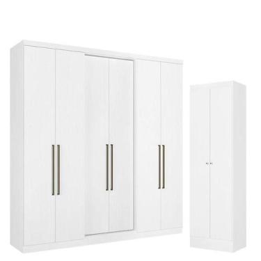 Imagem de Guarda Roupa Casal Presence 6 Portas Branco Acetinado e Multiuso Space