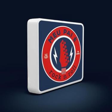 Imagem de Luminária Box Slim Meu Pai É Rock, Luz LED USB, Decorativa, Design Rock and Roll, Azul e Vermelho, Formato Circular