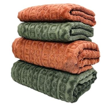 Imagem de Toalha de Banho Gigante, Jogo/Kit 4 Toalhas (2 Banho + 2 Rosto) Macia Algodão Luxo Barra Aveludada Alta Absorção(Verde Musgo + Telha)