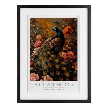 Imagem de Stupell Industries Impressão emoldurada vintage de pavão vermelho inspirado em Morris sob vidro, design por Petal Prints Design, 23 x 17