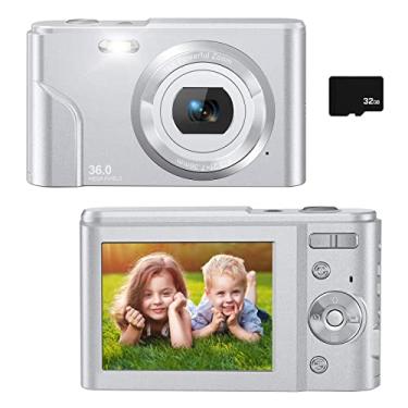 Imagem de Câmera digital para crianças meninos e meninas – Câmera digital, Full HD 1080p 36.0 Mega Pixels Câmera Vlogging com zoom digital de 16x, tela LCD para estudantes, adolescentes, crianças (prata)
