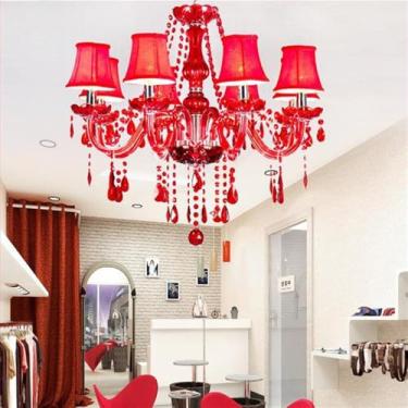 Imagem de Lustre de luxo europeu com cristais vermelhos e iluminação LED para sala de estar, restaurante, quarto, villa, hotel, duplex, loja de roupas, salão de beleza, café, bar e karaokê (JB 8 lâmpa