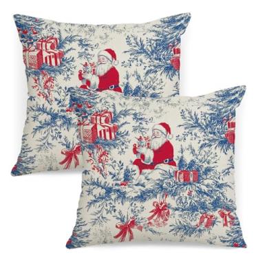 Imagem de AOFANGGO Conjunto de 2 capas de travesseiro de Natal 45,7 x 45,7 cm, decoração de Natal, Papai Noel, almofada decorativa de inverno, pátio, casa de fazenda, sala de estar, sofá, decoração de casa