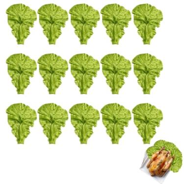 Imagem de Veemoon 15 peças de simulação de folhas de alface verde material PVC modelo vegetal falso alimentos artificiais folhas de alface falsas vegetais artificiais alfaces para casa cozinha