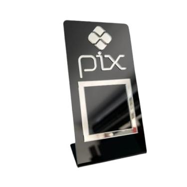 Imagem de Placa Display Pix C/Base Mesa Balcão Pagamento Qr Corde Acrilico(PRATA FUNDO PRETO)