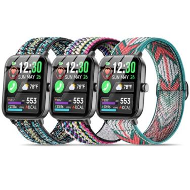 Imagem de Kollody Pacote com 3 pulseiras elásticas de nylon compatíveis com smartwatch GloryFit T80/T70/T60/T50/P99/P98, pulseira esportiva de substituição macia respirável ajustável de 22 mm, acessório