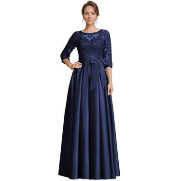 Imagem de Vestido formal raomiao Plus Size A-Line Long Lace Navy 16