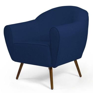 Imagem de Poltrona Decorativa Sala De Estar Pés Palito Madeira Nina C-304 Veludo Azul Marinho - Domi