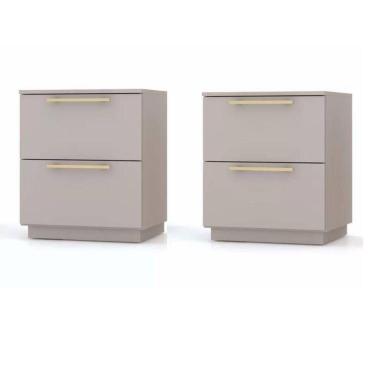 Imagem de Kit 2 Mesa De Cabeceira 2 Gavetas Dubai Cor Fendi - Vila Rica