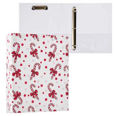 Imagem de Blueangle Fichário de 3 anéis de bengala doce de Natal com prancheta e 2 bolsos - Organizador de documentos decorativos de 3 cm para escritório, suprimentos para reuniões (160)