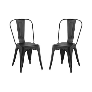 Imagem de AC Pacific Conjunto de 2 cadeiras de jantar empilháveis de metal para uso interno e externo, assento empilhável durável, cozinha de fazenda, bar, pátio, bistrô, café, estilo industrial, 2 peças, preto