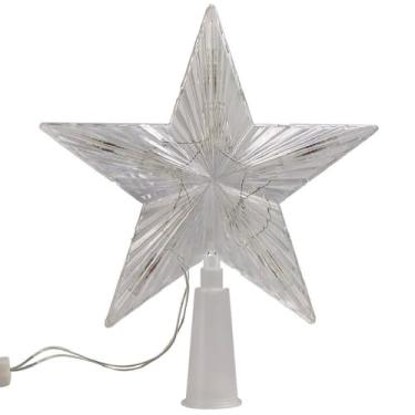 Imagem de Estrela Ponteira para Árvore de Natal, LED Colorido, Transparente, 127V, com Plugue e Base