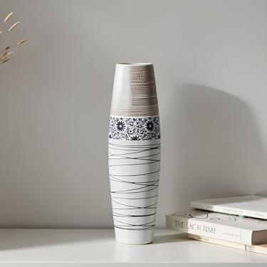 Imagem de Vaso de cerâmica grande alto - 23,6 polegadas (60 cm) vintage bohe moderno cerâmica resistente grande decoração de casa vasos altos feitos à mão para decoração de entrada de sala de estar