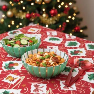 Imagem de Kit Guzzini Mesa Posta Natal 5 Peças – Bowls Grace Italianos + Talheres e Toalha Sortida | Saladas, Massas e Sobremesas
