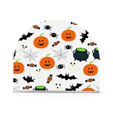 Imagem de JUZIHAI Suporte de guardanapo de teia de aranha de Halloween Boo Abóboras para mesa Dispensador de guardanapo em pé de acrílico Suporte de lenços de mesa independente para cozinha sala de jantar bar