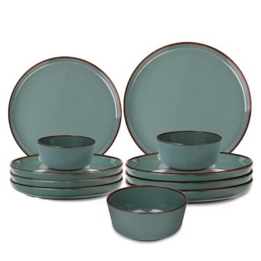 Imagem de Conjuntos de louça de melamina de 12 peças – Conjuntos de pratos e tigelas inquebráveis para atividades ao ar livre, acampamento, piquenique, festa – conjuntos de louça duráveis, leves e inquebráveis