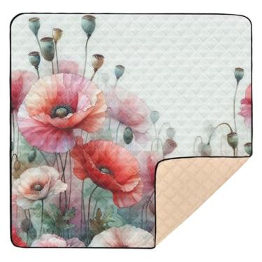 Imagem de Qilmy Tapete de brincar de bebê com flores vintage 127 x 127 cm, macio à prova d'água para bebês e crianças, tapete antiderrapante lavável para cercadinho