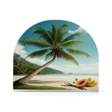 Imagem de JUZIHAI Porta-guardanapos de praia de coqueiro para mesa dispensador de guardanapo de acrílico para mesa suporte de lenços independente para cozinha sala de jantar bar festa decoração de casa