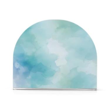 Imagem de JUZIHAI Porta-guardanapos de aquarela abstrata azul para mesa dispensador de guardanapo em pé de acrílico suporte de lenços de mesa independente para cozinha sala de jantar bar festa decoração de casa